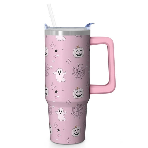 Halloween Mug, Pumpkin Full Moon Cup 30oz with Handle and Straw, Spooky Travel Tumbler Insulated Gift