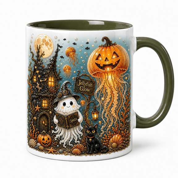 Halloween Mug Pumpkin Jellyfish Glow Ceramic Coffee Cup for Morning Coffee Halloween Fans