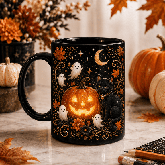 Halloween Mug Pumpkin Patch Magic Ceramic Coffee Cup for Fall Sips Spooky Season Fans