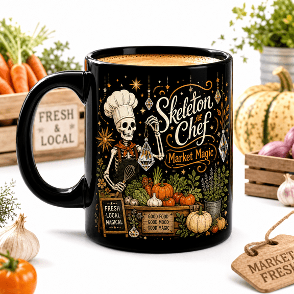 Halloween Mug Skeleton Chef Ceramic Coffee Cup for Kitchen and Fall Coffee Lovers