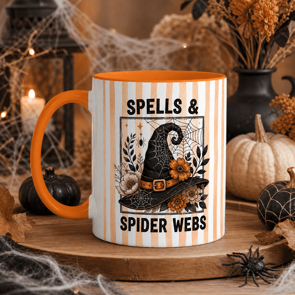 Halloween Mug Spider Web Witch Hat Ceramic Coffee Cup for Fall Sips Halloween Fans