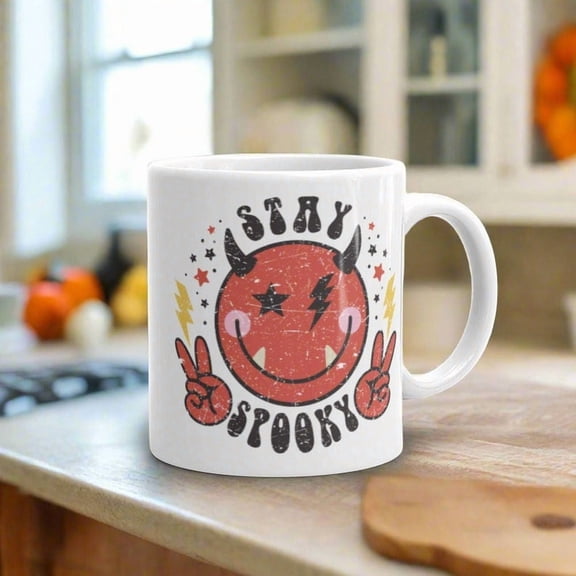 Halloween Mug Stapooky Cute Devil Peace Sign DiS1tressed StY1Le Gsy Ceramic Coffee Cup Unique Spooky Cute Gift For Friend DE1cor