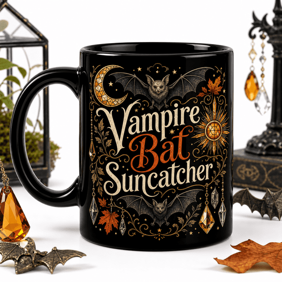 Halloween Mug Vampire Bat Suncatcher Coffee Cup for Fall Morning Drinks