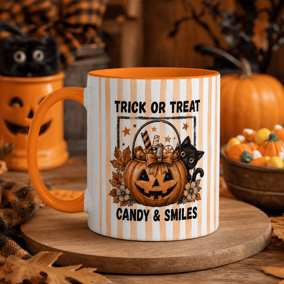 Halloween Mug Vintage Trick or Treat Ceramic Coffee Cup for Halloween Fans