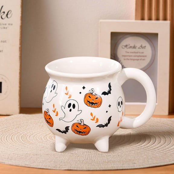 Halloween Mugs, Pumpkin & Witch Ceramic Coffee Cup, Cute Coffee Mugs, for Coffee, Tea, Milk Tea, Hot Chocolate, Decor for Halloween Home, Kitchen & Party, 5.11in Height, White, 1PC