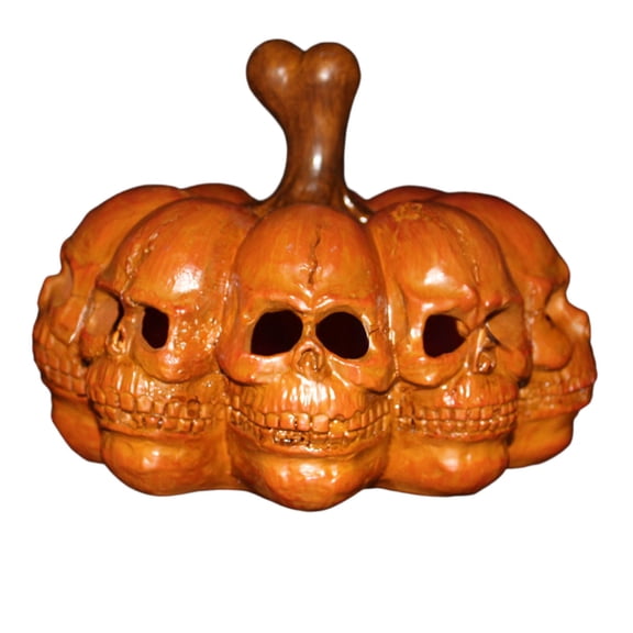 Halloween Multi Face Skull Pumpkin Lantern Decor, Carrying Handle Jack O Lantern with Detailed Skeleton Head for Tabletop Mantel Shelf Party Prop Fall Thanksgiving Home Decoration Accent