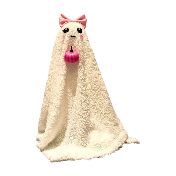 Halloween Multicolor Blush Ghost Decoration with Lights, Snow Velvet Material, Ideal for Home and Party Decor