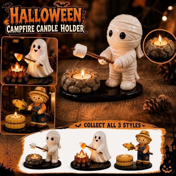 Halloween Mummy Candle Holder,Ceramic Mummy Candle Holder, Halloween Bonfire Decor, Mini Spooky Candlestick for Party/Home Table​