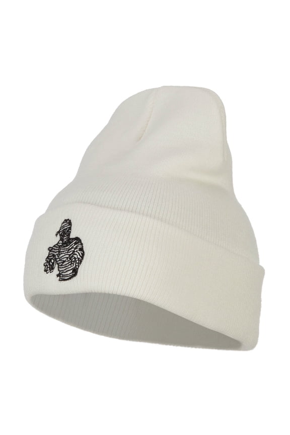 Halloween Mummy Embroidered Long Beanie - White OSFM