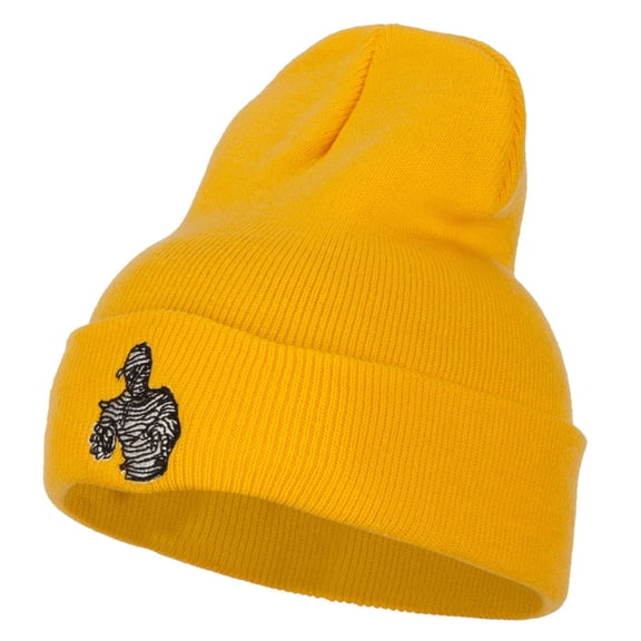 Halloween Mummy Embroidered Long Beanie - Yellow OSFM