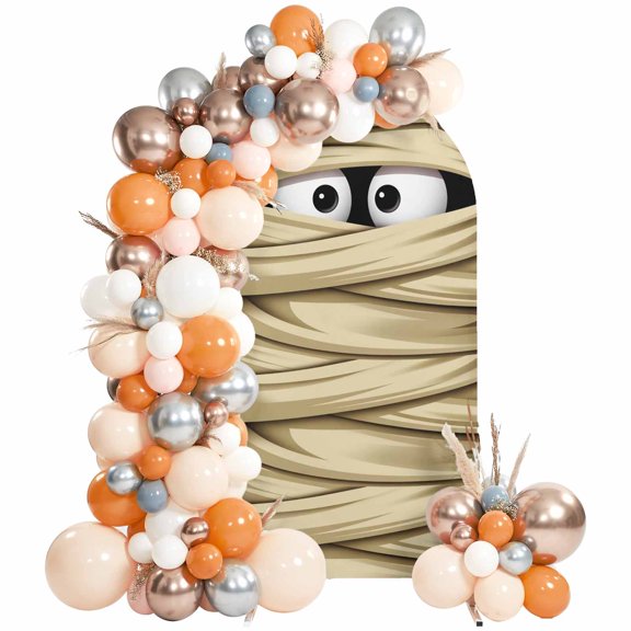 Halloween Mummy Eye Arch Backdrop Cover 4 FT, Yellow Bandage Wrapped Mummy Horror Eyes Wedding Arch Cover Stretchy Backdrop Stands Covers for Birthday Party Ceremony Banquet Decor