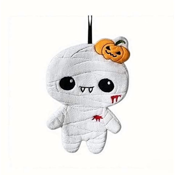 Halloween Mummy Hand Towel with Pumpkin Embroidery, Absorbent Coral Fleece Kitchen Bath Towel, Hanging Loop Spooky Decor, Fast Drying Lint-Free Holiday Accent