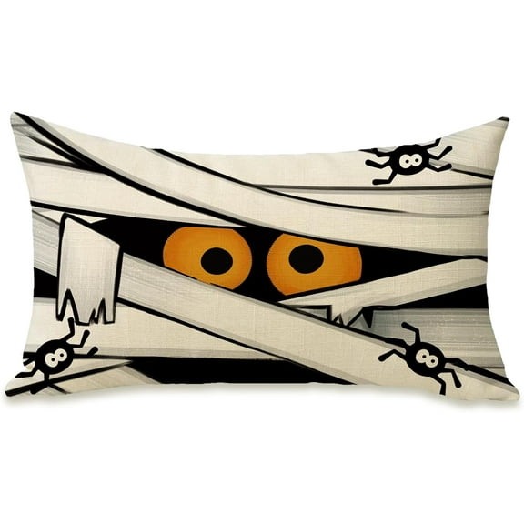 Halloween Mummy Lumbar Decorative Rectangle Pillow Cover 12 x 20, Spider Porch Patio Outdoor Pillowcase, Funny Holiday Sofa Couch Cushion Case Home Decor