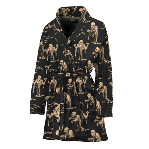 Halloween Mummy Pattern Women Bathrobe One Size Univeral Fits, Halloween Decorative Fashion Lightweight Plush Fleece Long Robe For Women