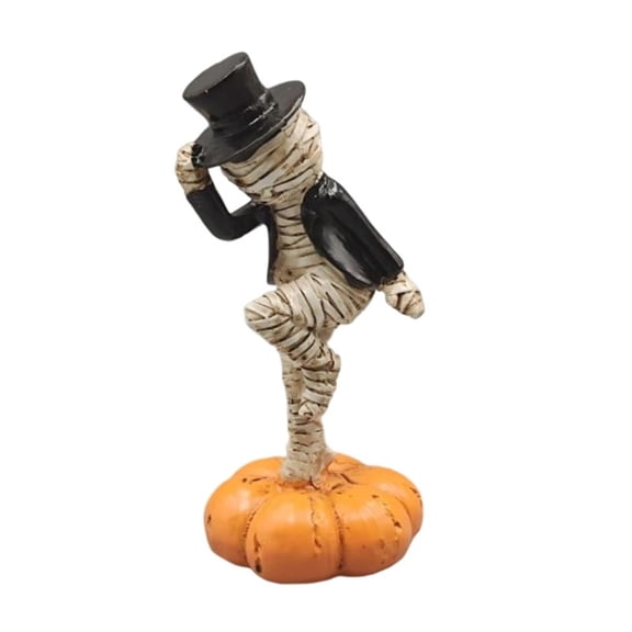Halloween Mummy Pumpkin Figurine Decor, Wrapped Bandage Skeleton Ornament with Glowing Eyes for Tabletop Shelf Desk Haunted House Scene Setting Fall Home Accent