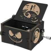 Halloween Music Box This is Halloween Wooden Engraved The Nightmare Before Christmas Hand cranked Mini Musical Box for Halloween Christmas Party Gift Home Decor