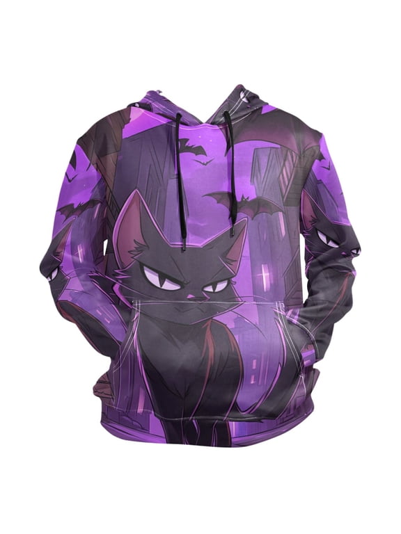 Halloween Mysterious Black Cat Men’s Hoodies Sweatshirt Fleece Jackets Long Sleeve Sweatshirts