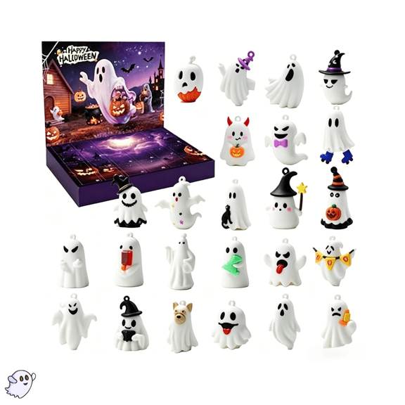 Halloween Mystery Boxes, 24 Day Halloween Ghost Countdown Calendar Blind Box, 3D Cartoon Ghost Ornament Pendants, Durable PVC Toys, Decorations for Halloween and Summerween Party