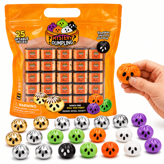 Halloween Mystery Dumplings Squishy Toys, 1.2" Spooky Ghost Bao Bun Squeeze Fidgets with Rare Metallic Gold & Silver for Party Favors, 2026 Limited Edition, 25 Count