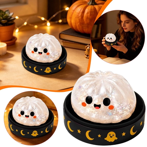 Halloween Mystery Glitter Dumpling Squishies with Steamer Box, Soft Bao Bun Stress Ball, Sensory Fidget Squeeze T'oy for Stress & Anxiety Relief, Stretchy Desk T'oy for Halloween Party Favors