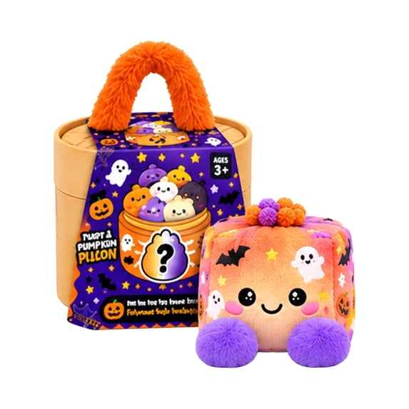 Halloween Mystery Square Plush Dumpling Squishy, Cute Square Shaped Stuffed Dumpling Fidget Plushies, Halloween Collectible Toy with Simulated Steamer Gift Box, Stress Relief Holiday Surprise Present