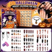 Halloween Nail Art Advent Calendar for Kids   130-Piece Press-On Nail Set with Witch & Jack-O-Lantern Designs, Safe Plastic, Includes Adhesive Tabs & File   Party Favor, Classroom Gift
