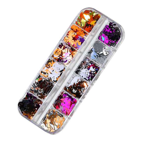 Halloween Nail Art Sticker Decals, Nail Sequins Colorful Halloween Nail Flakes