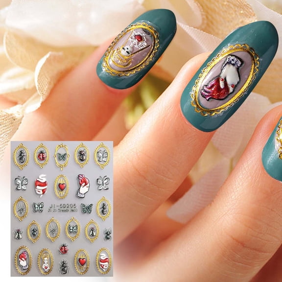 Halloween Nail Art Stickers 5D Embossed Nail Decals Gold Spider Picture Frame Ghost Nail Stickers Jelly Spider Nail Decoration Goth Spider Web Nails Design for Women Holiday Nails Supplies