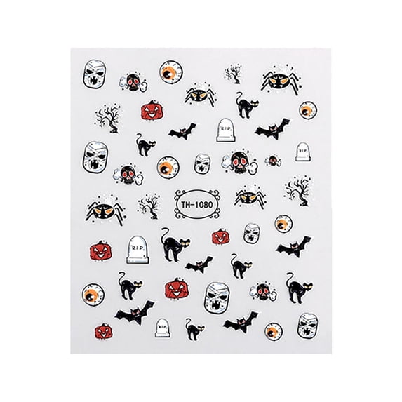 Halloween Nail Decals,Self-Adhesive Night Light Halloween Elements Nail Art Decals Holiday Nail Stickers for Women Grils