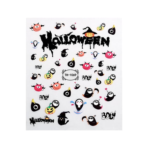 Halloween Nail Decals,Self-Adhesive Night Light Halloween Elements Nail Art Decals Holiday Nail Stickers for Women Grils