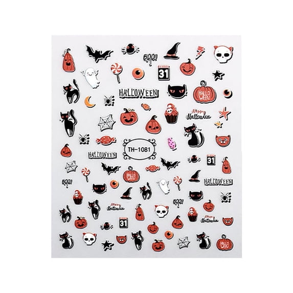 Halloween Nail Decals,Self-Adhesive Night Light Halloween Elements Nail Art Decals Holiday Nail Stickers for Women Grils