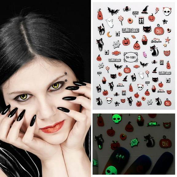 Halloween Nail Stickers, Glow In The Dark Nail Decals, Spooky Halloween Nail Art Stickers For Party And Trick-Or-Treat, Easy To Apply And Long-Lasting, Safe And Non-Damaging To Natural Nails