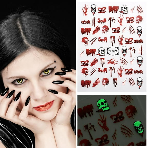 Halloween Nail Stickers, Glow In The Dark Nail Decals, Spooky Halloween Nail Art Stickers For Party And Trick-Or-Treat, Easy To Apply And Long-Lasting, Safe And Non-Damaging To Natural Nails