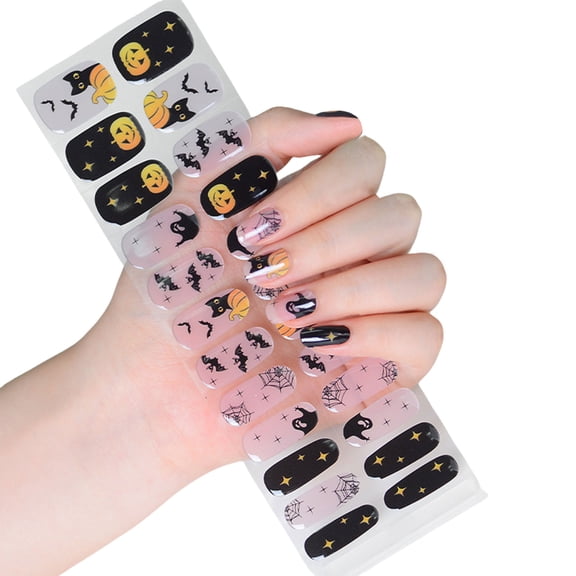 Halloween Nails Strips Semi Cured Gels Nails Strips Glow in Dark Halloween Nails Stickers Nails Art Decoration