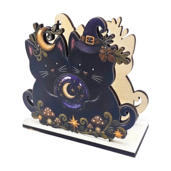 Halloween Napkin Holder, 4.5 Inch Wooden Cute Ghost Black Cat Design Fall Halloween Decor for Kitchen Table Decorations Party Dining Table Centerpiece Display, 1 Pack