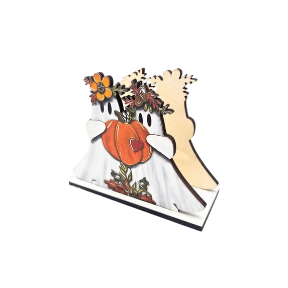 Halloween Napkin Holder 4.5 Inch Wooden Ghost Pumpkin Fall Halloween Decor Cute Halloween Decorations for Kitchen Dining Table Party Desktop Display, 1 Pack
