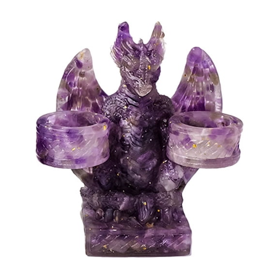 Halloween Natural Stone Flying Dragon Candlestick Base Ornament, Crystal Ball Holder, Gothic Decor, Purple, Multi-Purpose Tabletop Fireplace Decoration