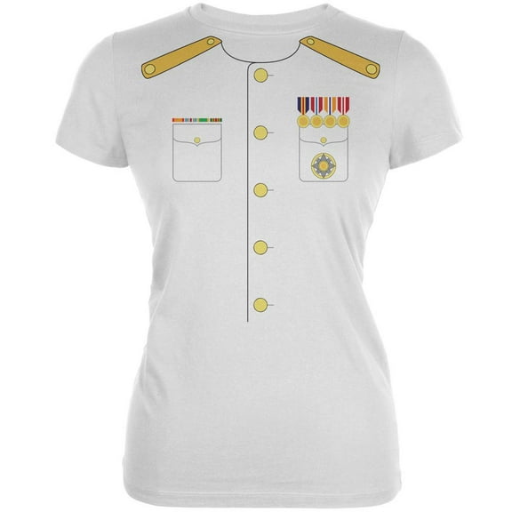 Halloween Navy Admiral Costume White Juniors Soft T-Shirt - Large