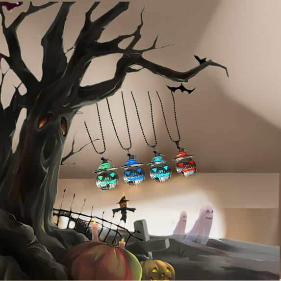 Halloween Necklace with Glow in the Dark Pumpkin Ghost Face Pendant - Spooky Night Light Costume Accessory for Party, Durable Alloy Chain for Women and Men