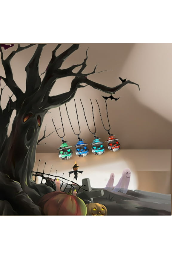 Halloween Necklace with Glow in the Dark Pumpkin Ghost Face Pendant - Spooky Night Light Costume Accessory for Party, Durable Alloy Chain for Women and Men