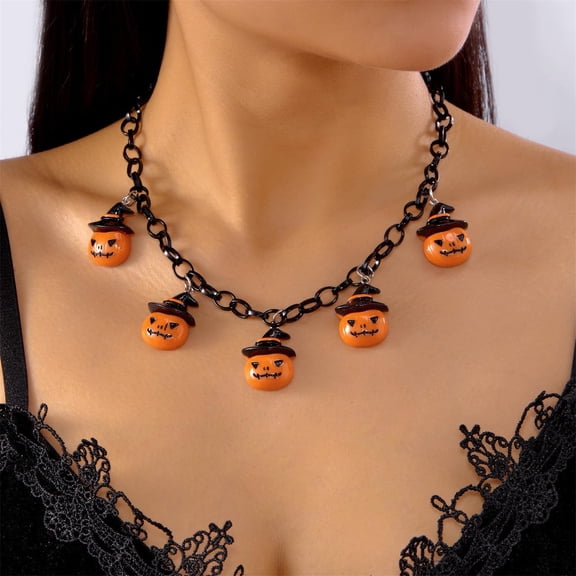 Halloween Necklace for Women Vampire Blood Bead Tassel Pendant Necklace Cute Ghost Witch Hat Orange Pumpkin Choker Halloween Jewelry Party Accessories