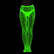 Halloween Neon Glow Fishnet Tights with Asymmetric Stripe & Diamond Pattern for Women, 1-Piece Luminous Sheer Legwear   High-Waist Rave Party Hosiery L One Size