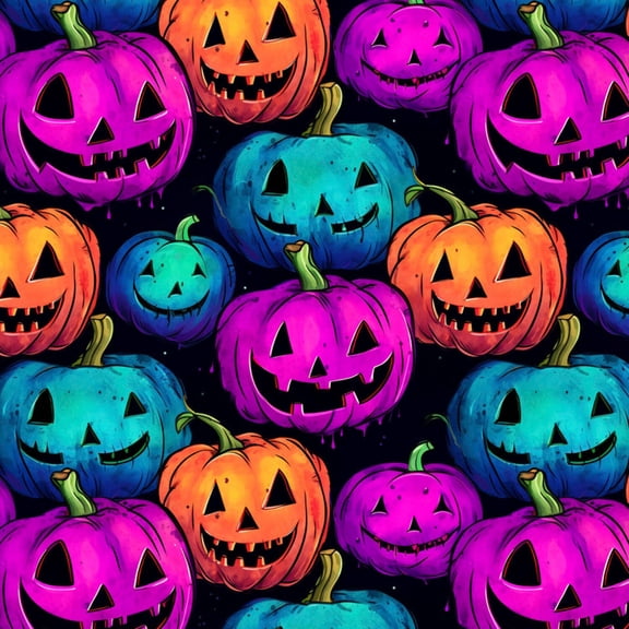 Halloween Neon Pumpkins on Black 100% Cotton