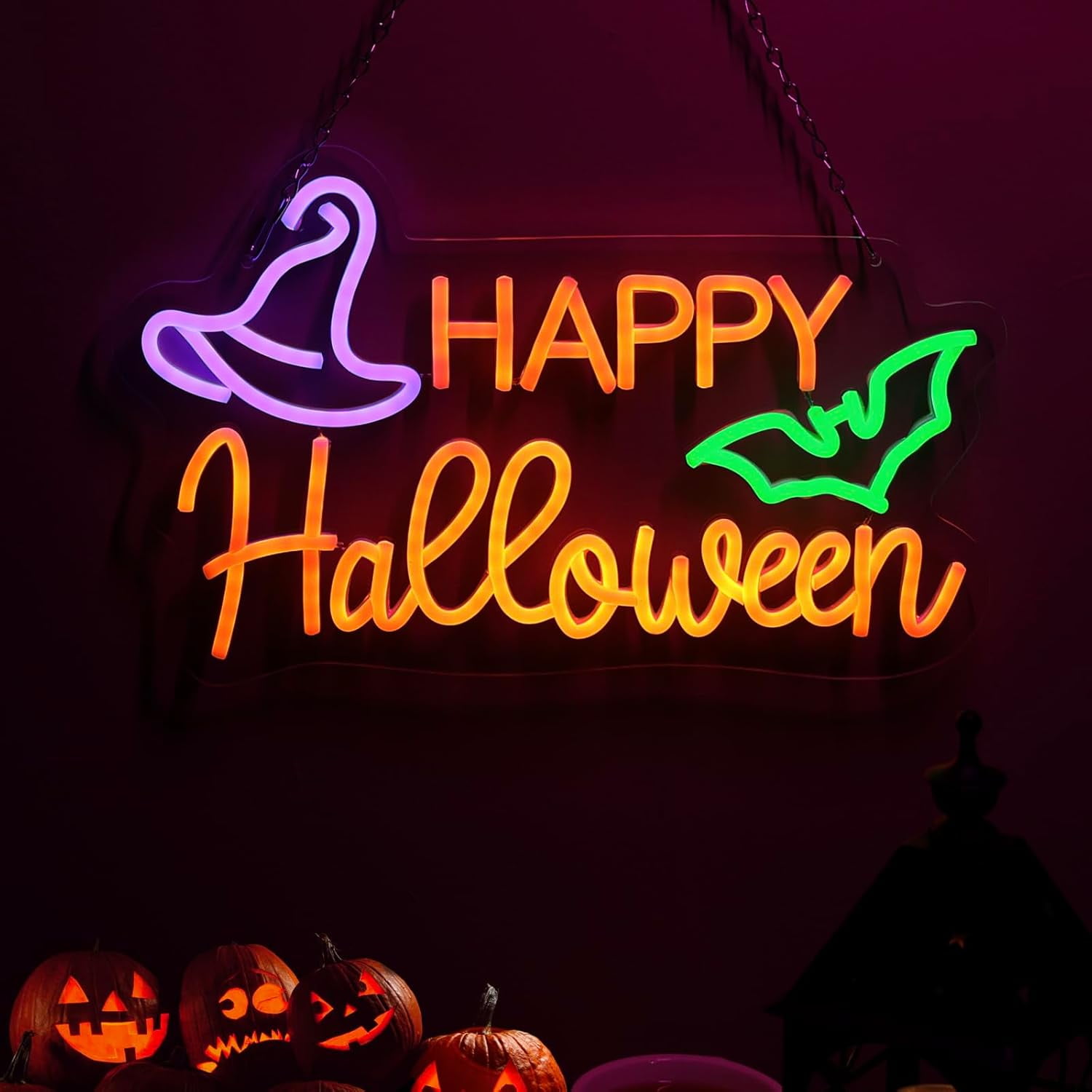 Halloween Neon Sign Happy Halloween Sign Wall Decor LED Sign Neon