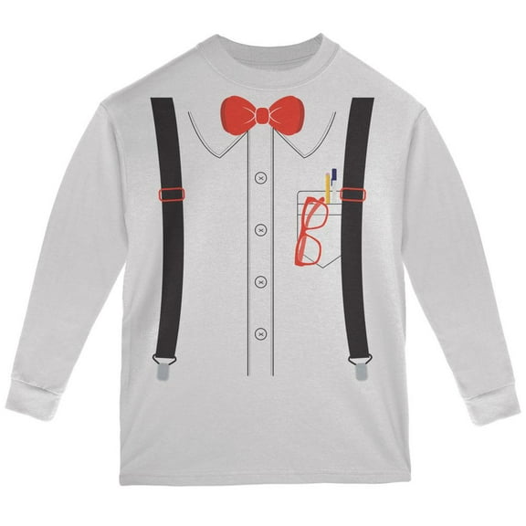Halloween Nerd Costume White Youth Long Sleeve T-Shirt - Youth Medium