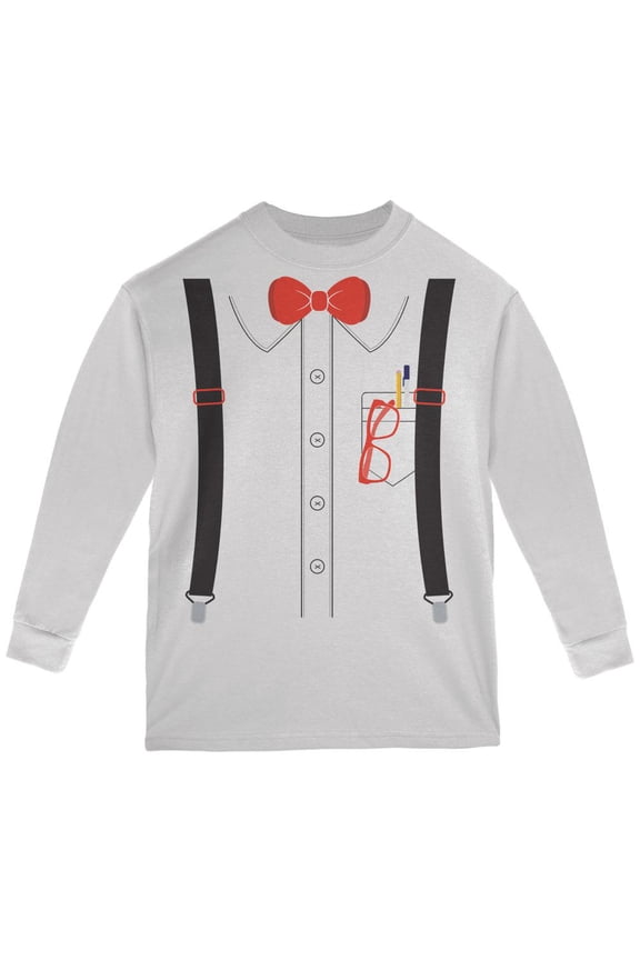 Halloween Nerd Costume White Youth Long Sleeve T-Shirt - Youth X-Large