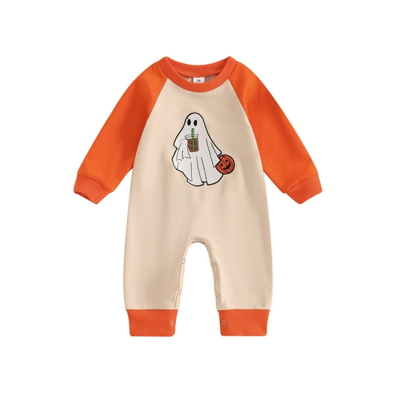 Halloween Newborn Baby Boys Girl Outfits Ghost Pumpkin Long Sleeve One Piece Jumpsuit Romper Fall Clothes 0-18M