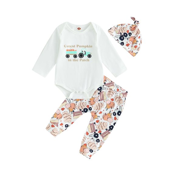 Halloween Newborn Baby Boys Outfits Letter Romper Bodysuit Pumpkin Pants Hat Set Long Sleeve Fall Winter Clothes 0-18M