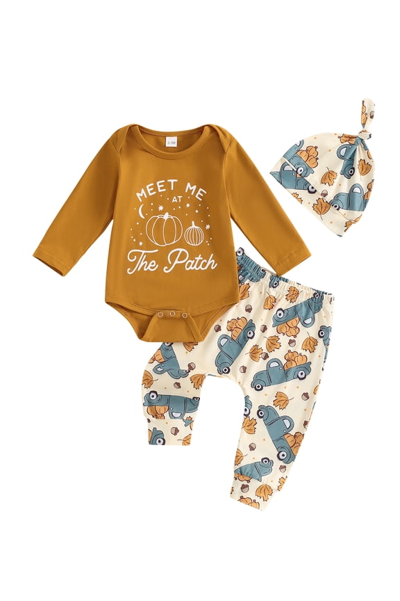 Halloween Newborn Baby Boys Outfits Letter Romper Bodysuit Pumpkin Pants Hat Set Long Sleeve Fall Winter Clothes