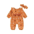 thumbnail image 1 of Halloween Newborn Baby Girl Outfits Ruffle Pumpkin Long Sleeve Romper Jumpsuit with Headband Set Waffle Fall Clothes 0-12M, 1 of 8